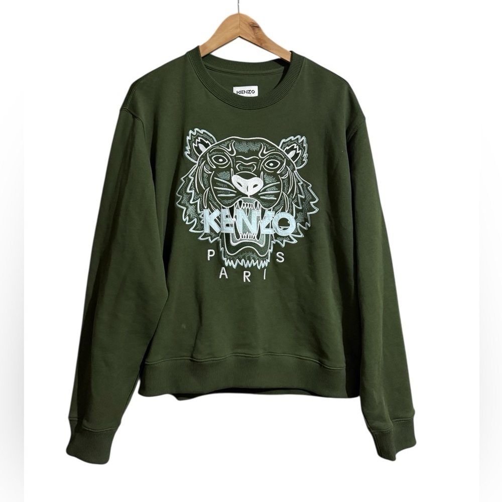 Kenzo Men's Olive Tiger Crewneck Sweater